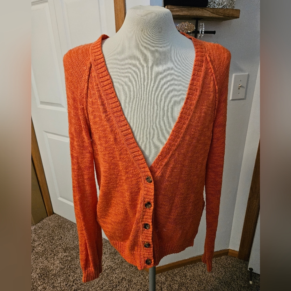 Women's Orange Knit Cardigan, Mossimo Supply Company, size L